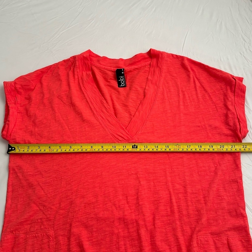 Bobi coral wide band v-neck slubbed casual short sleeve t-shirt dress - Picture 9 of 12
